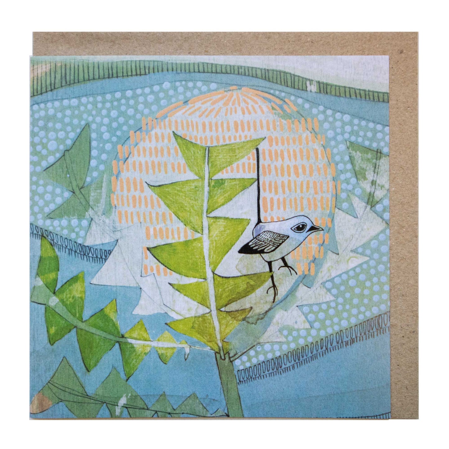 purple backed wren and banksia - card