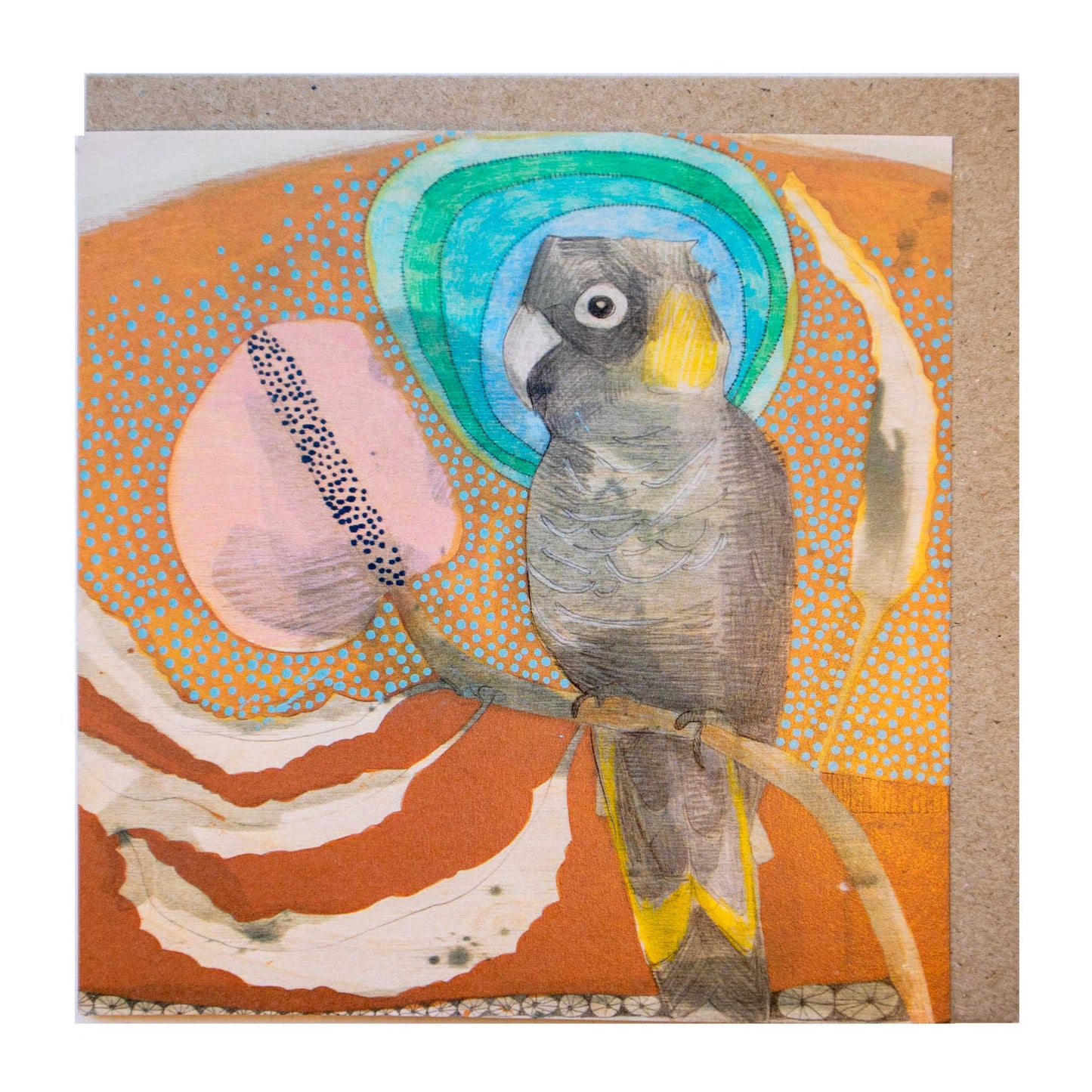 yellow-tailed black cockatoo and banksia - card