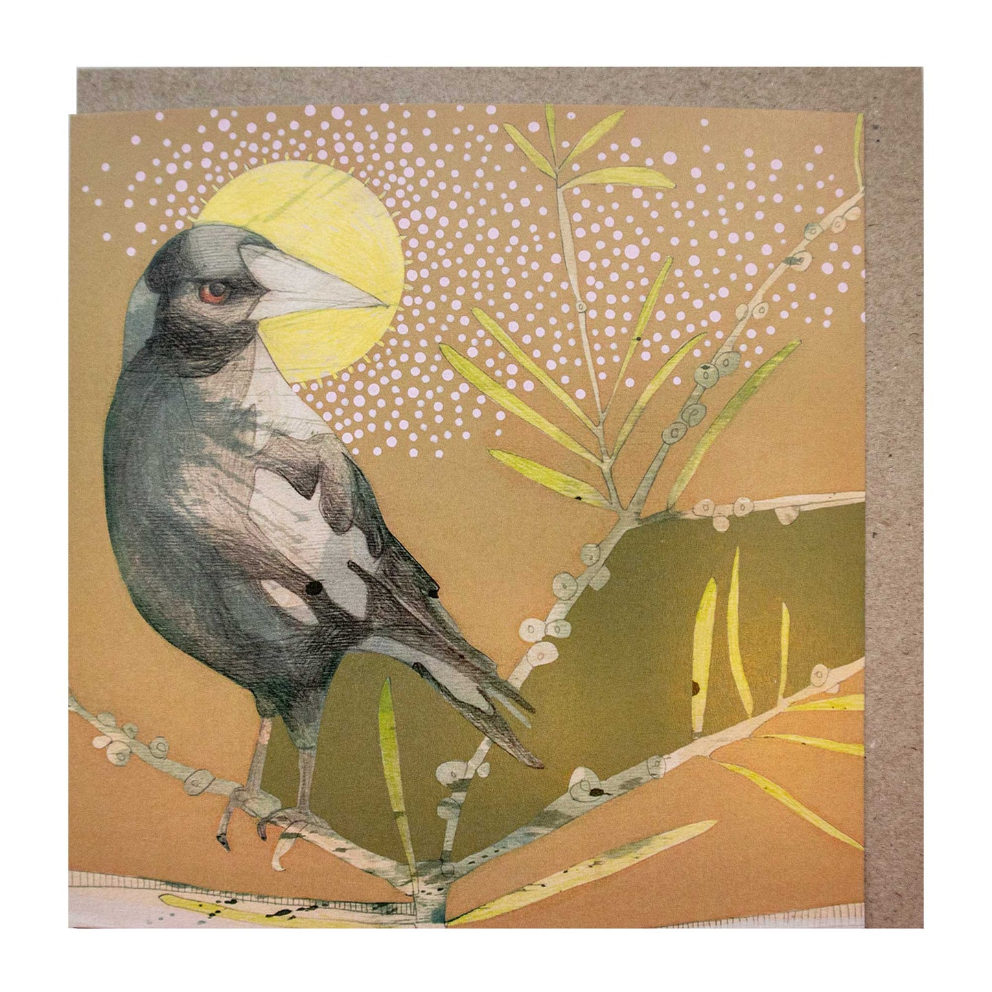 magpie and bottlebrush - card