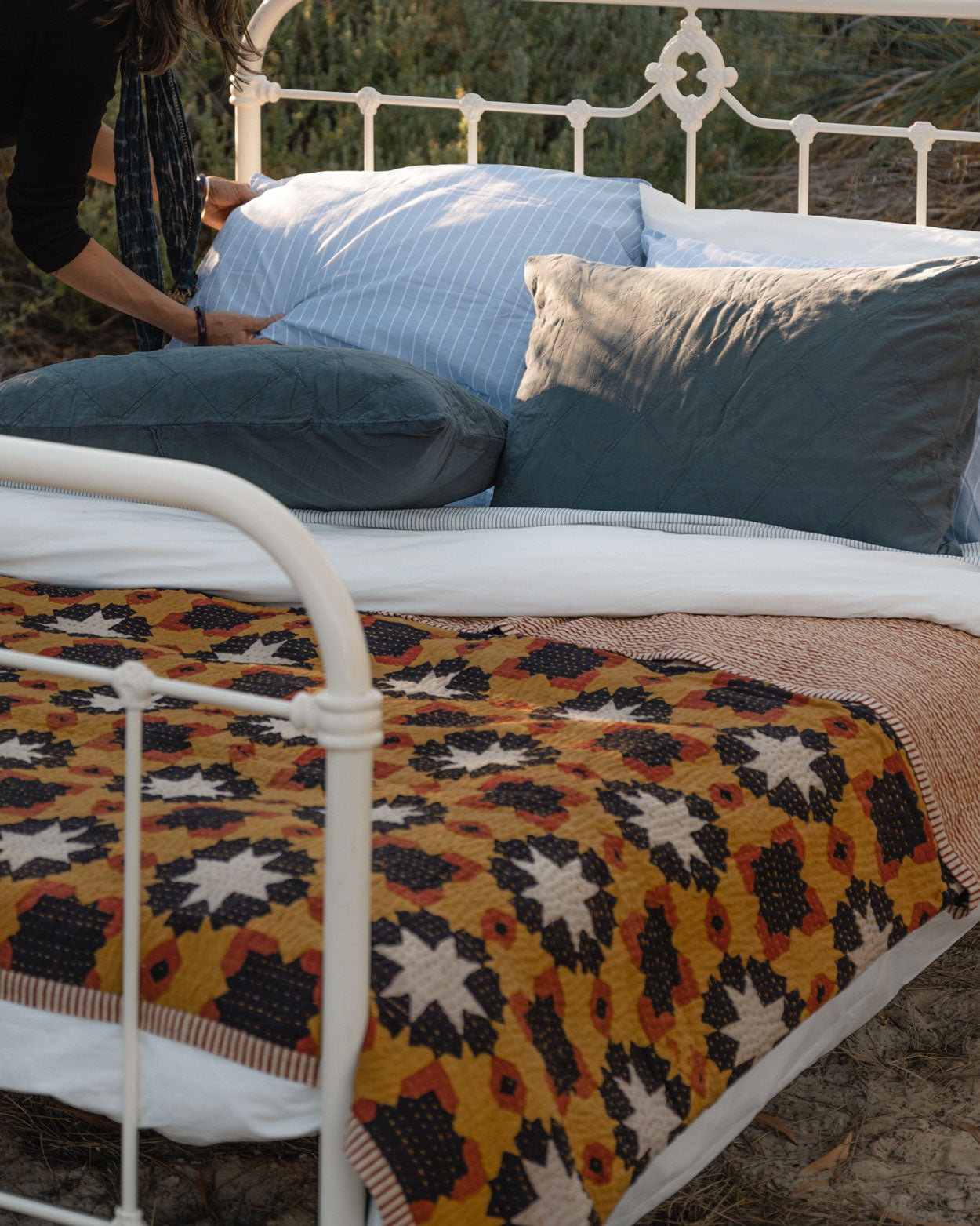love threads, rajasthan hearts and stars ⭐️ bagru woodblock kantha print quilt