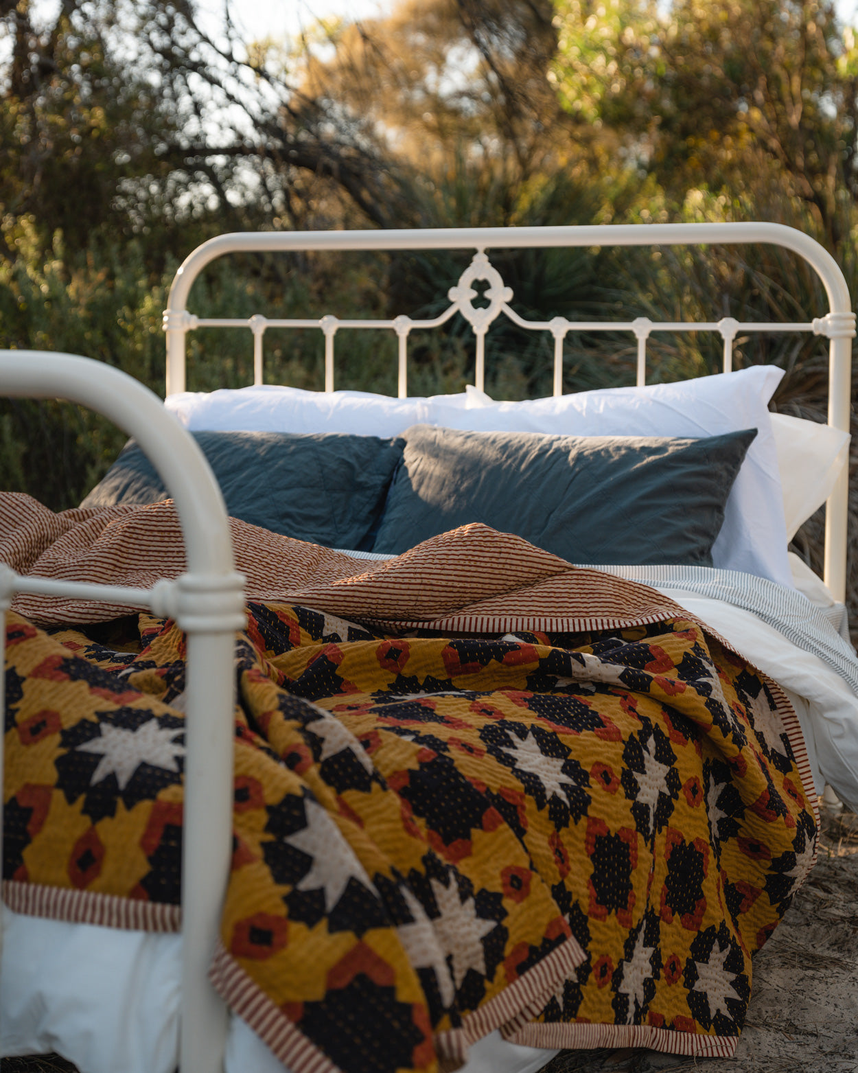 love threads, rajasthan hearts and stars ⭐️ bagru woodblock kantha print quilt