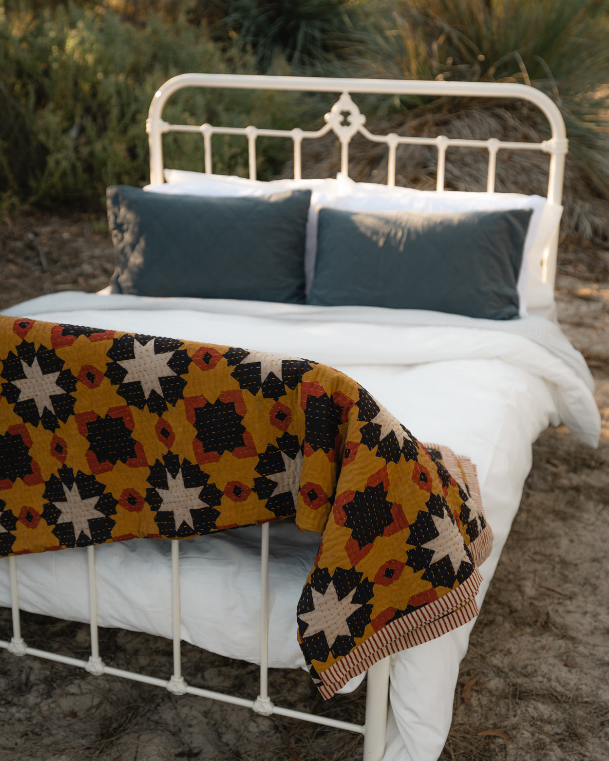 love threads, rajasthan hearts and stars ⭐️ bagru woodblock kantha print quilt