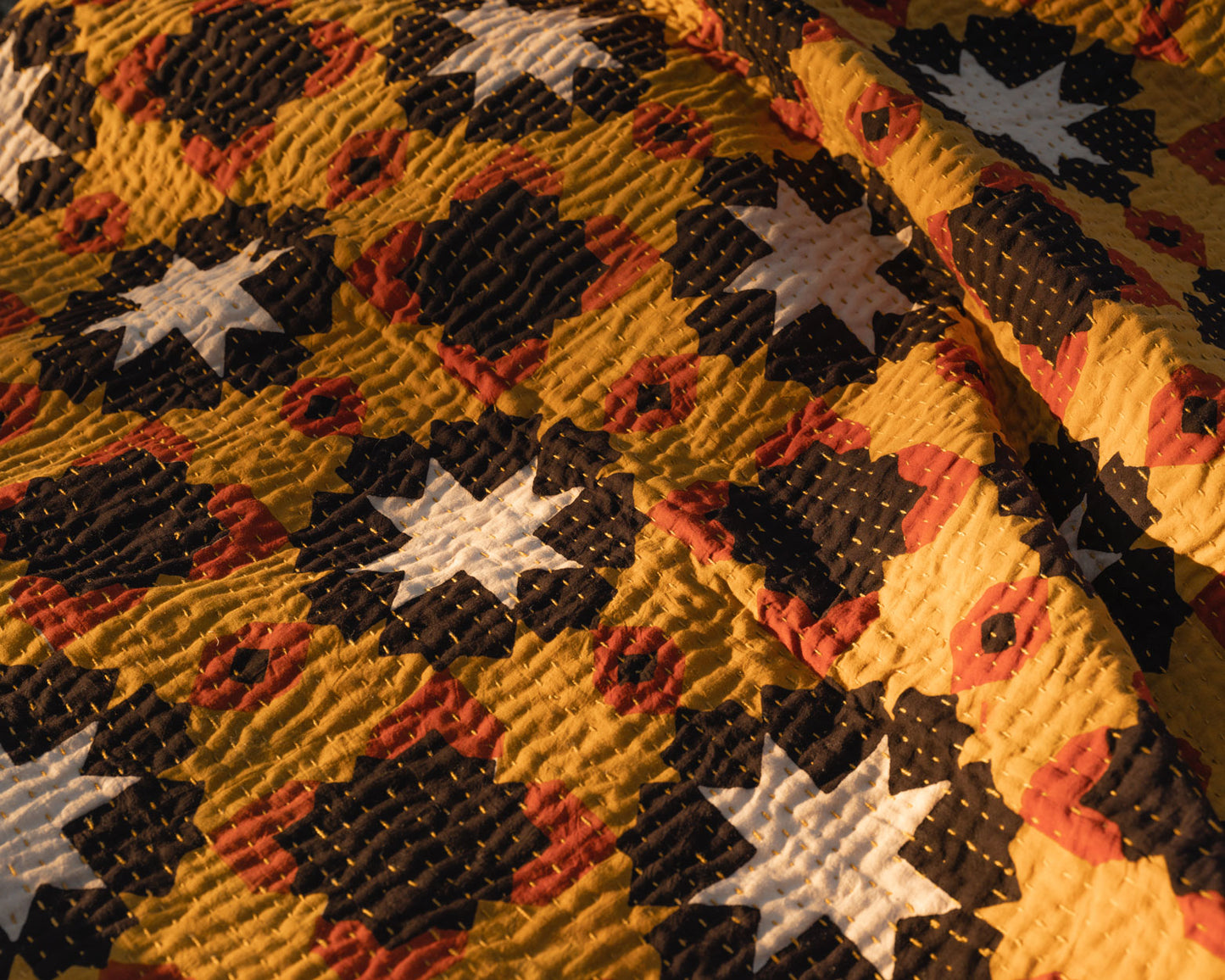 love threads, rajasthan hearts and stars ⭐️ bagru woodblock kantha print quilt