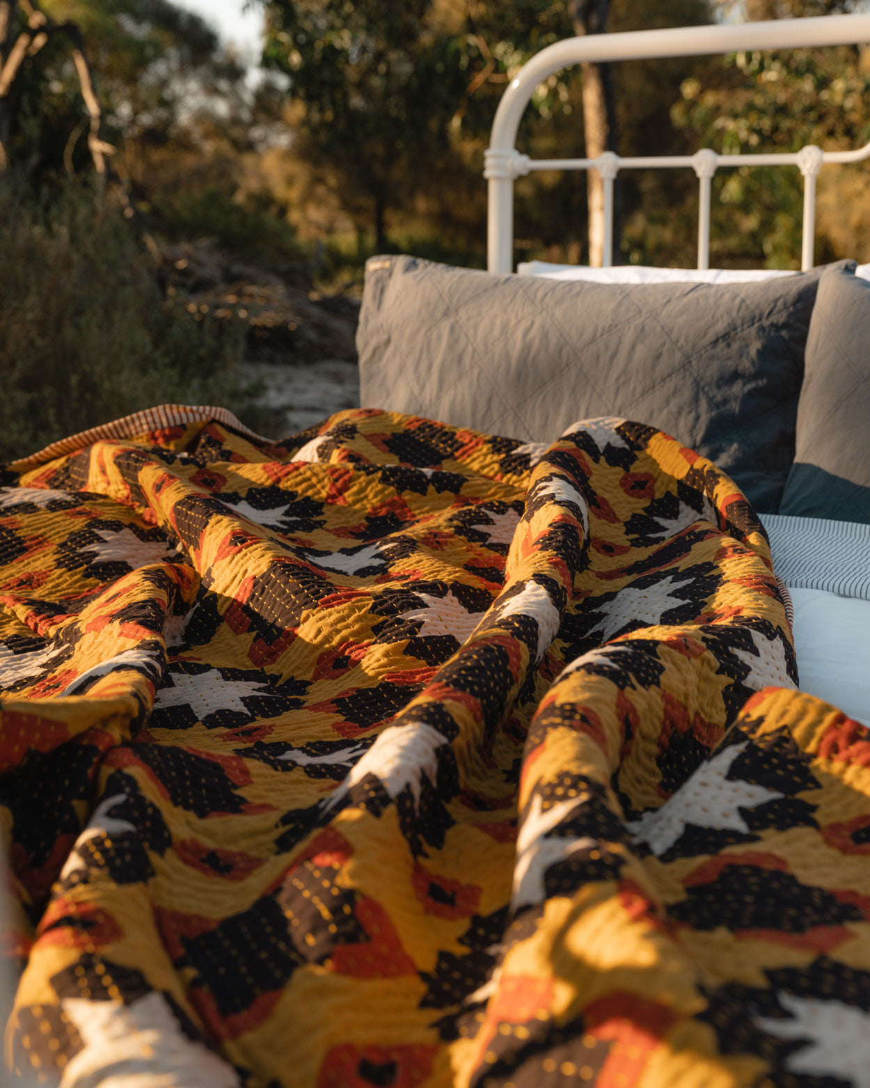 love threads, rajasthan hearts and stars ⭐️ bagru woodblock kantha print quilt