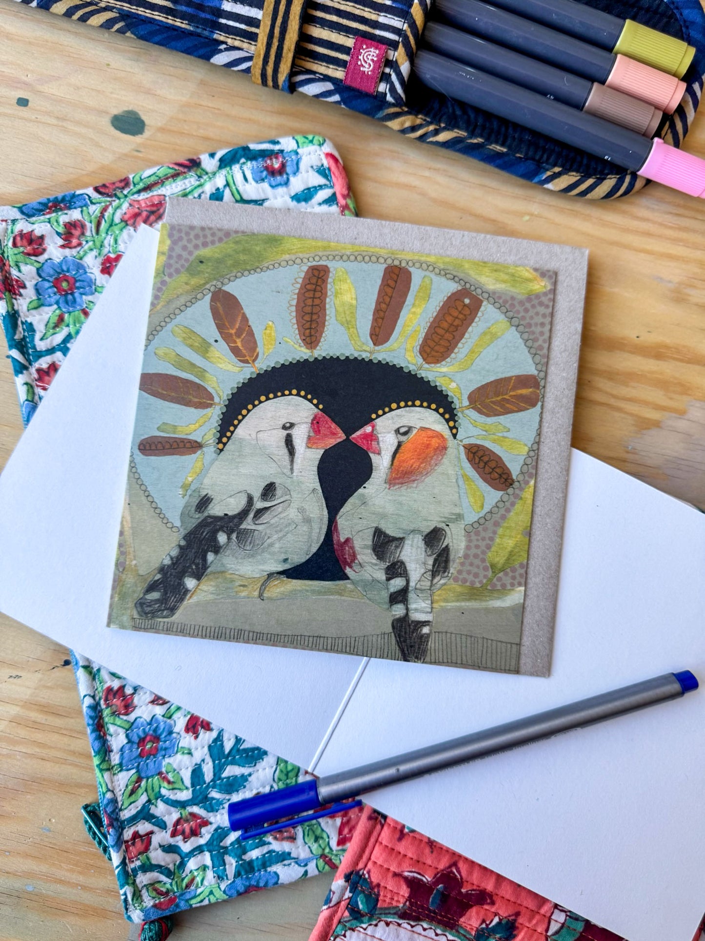 zebra finch and banksia - card