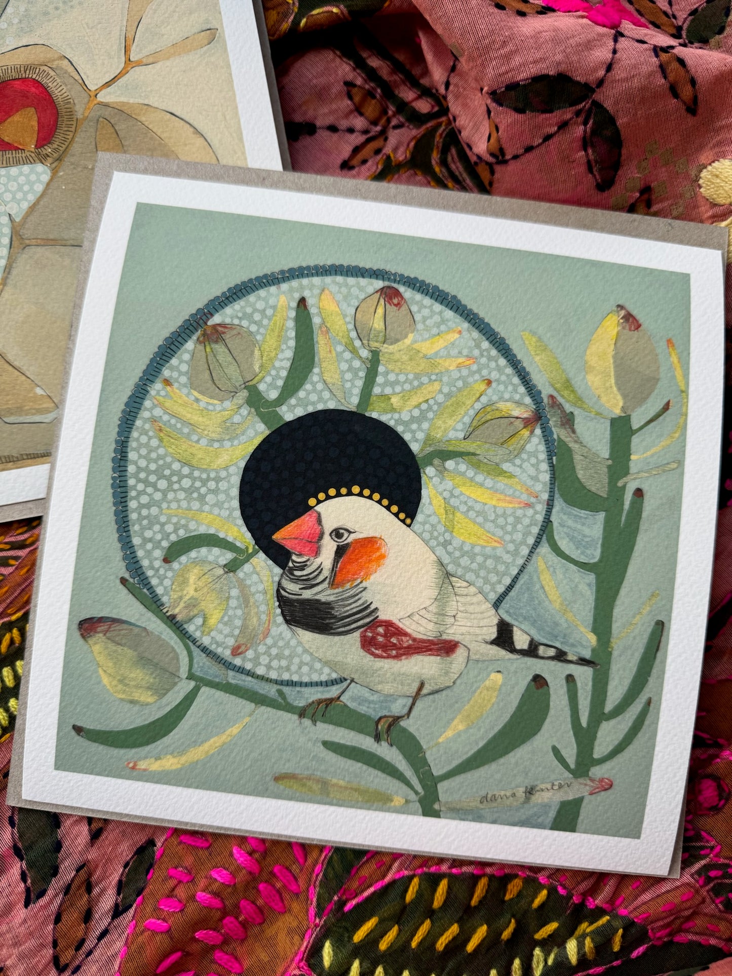 Zebra Finch and Leucadendron - mini print