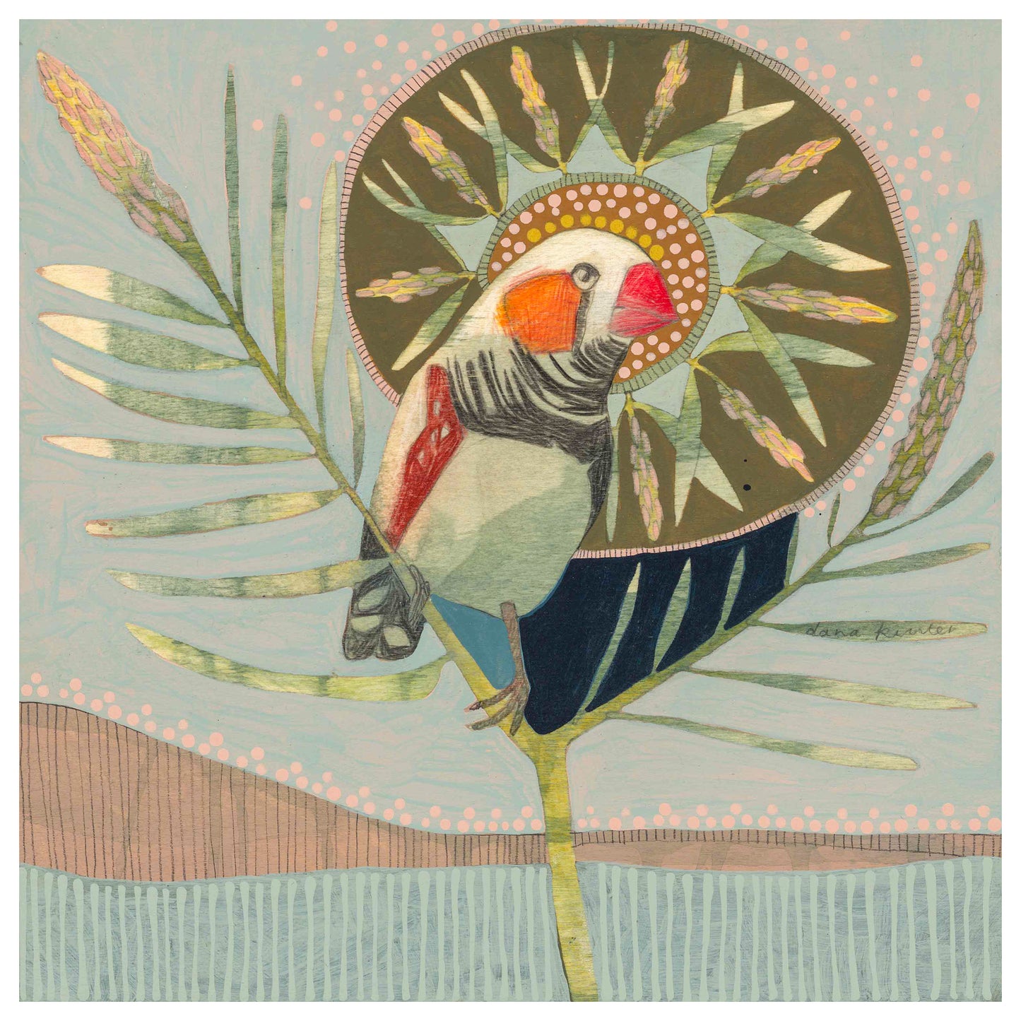 Zebra Finch and Bottlebrush - mini print