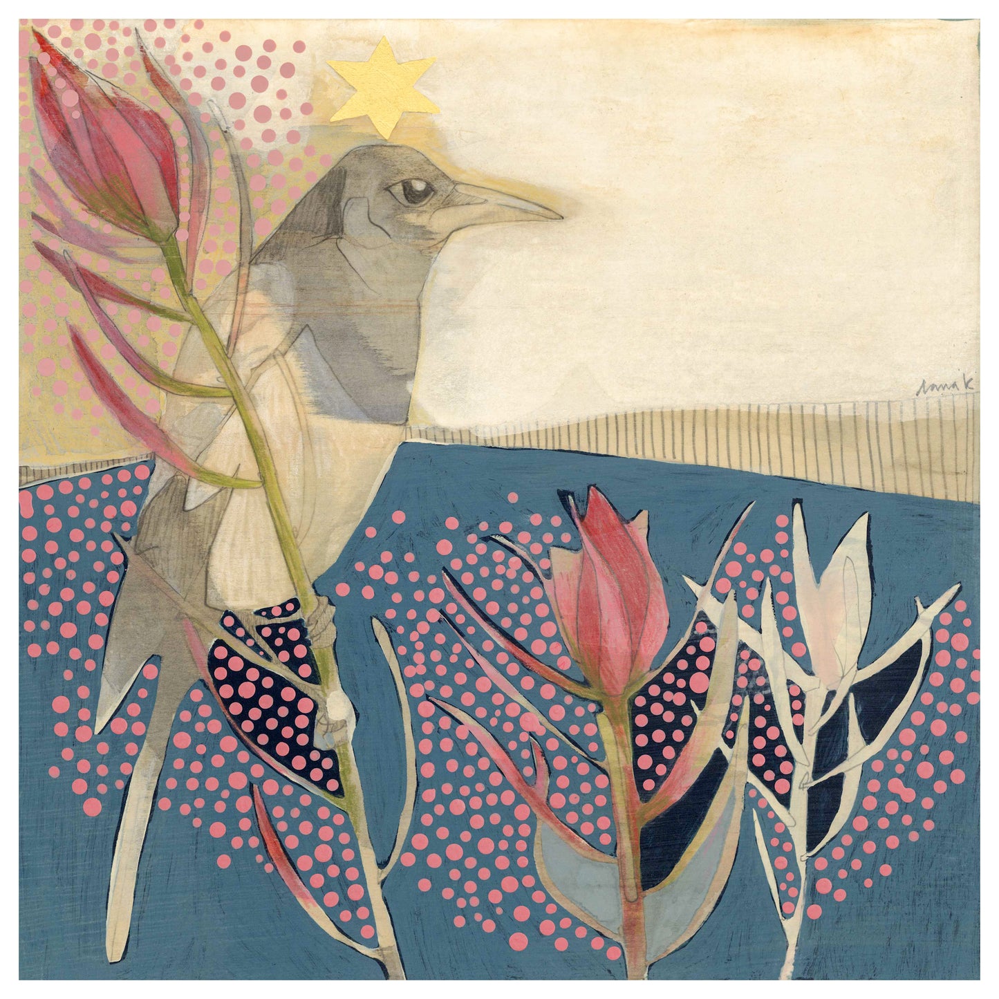 Magpie and Leucadendron - mini print
