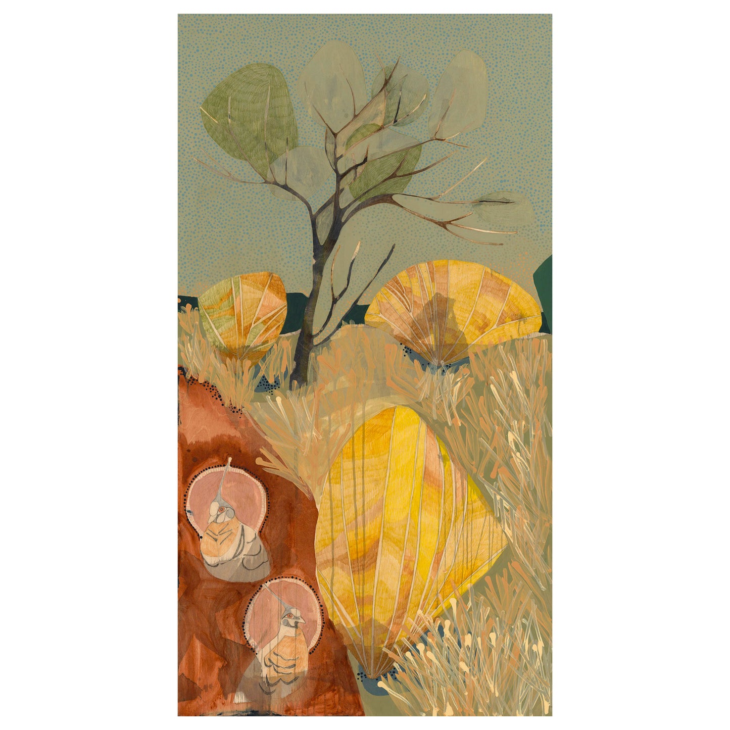 The Light of the Sun, The Rays of the Moon, Crested Pigeons - Edition Print