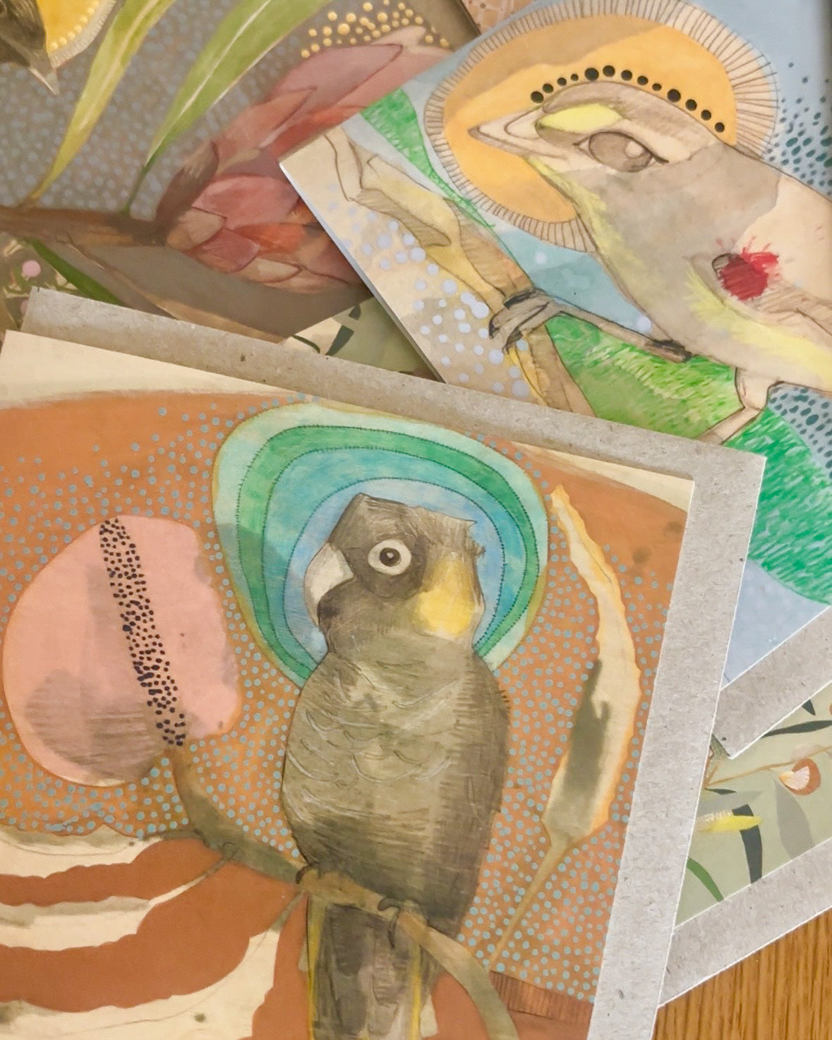 yellow-tailed black cockatoo and banksia - card