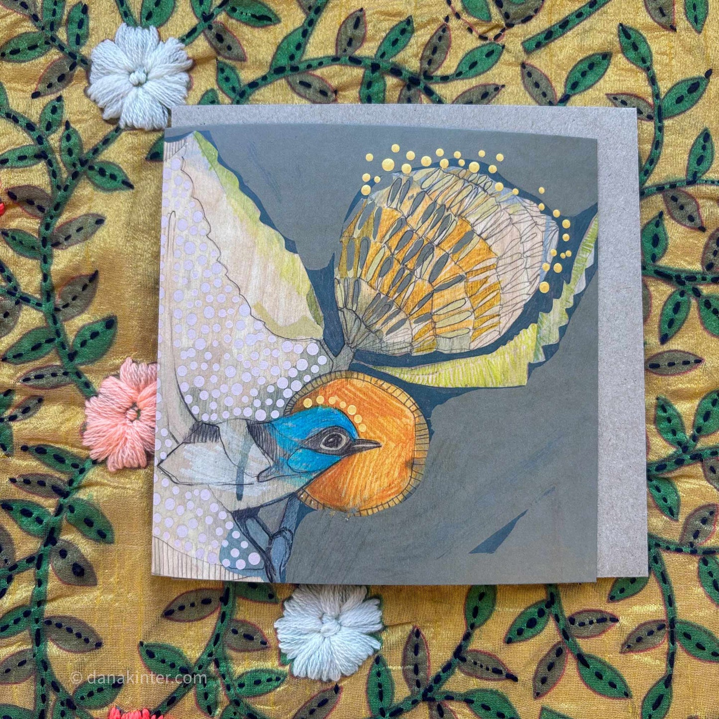 Blue Wren and Banksia - card