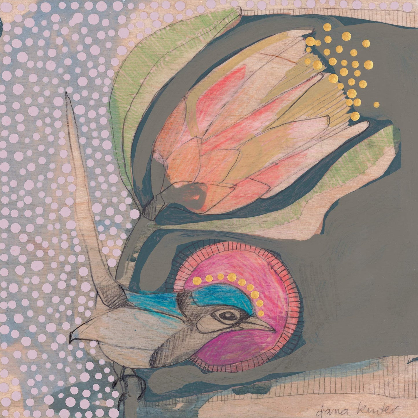 Blue Wren and Protea - card