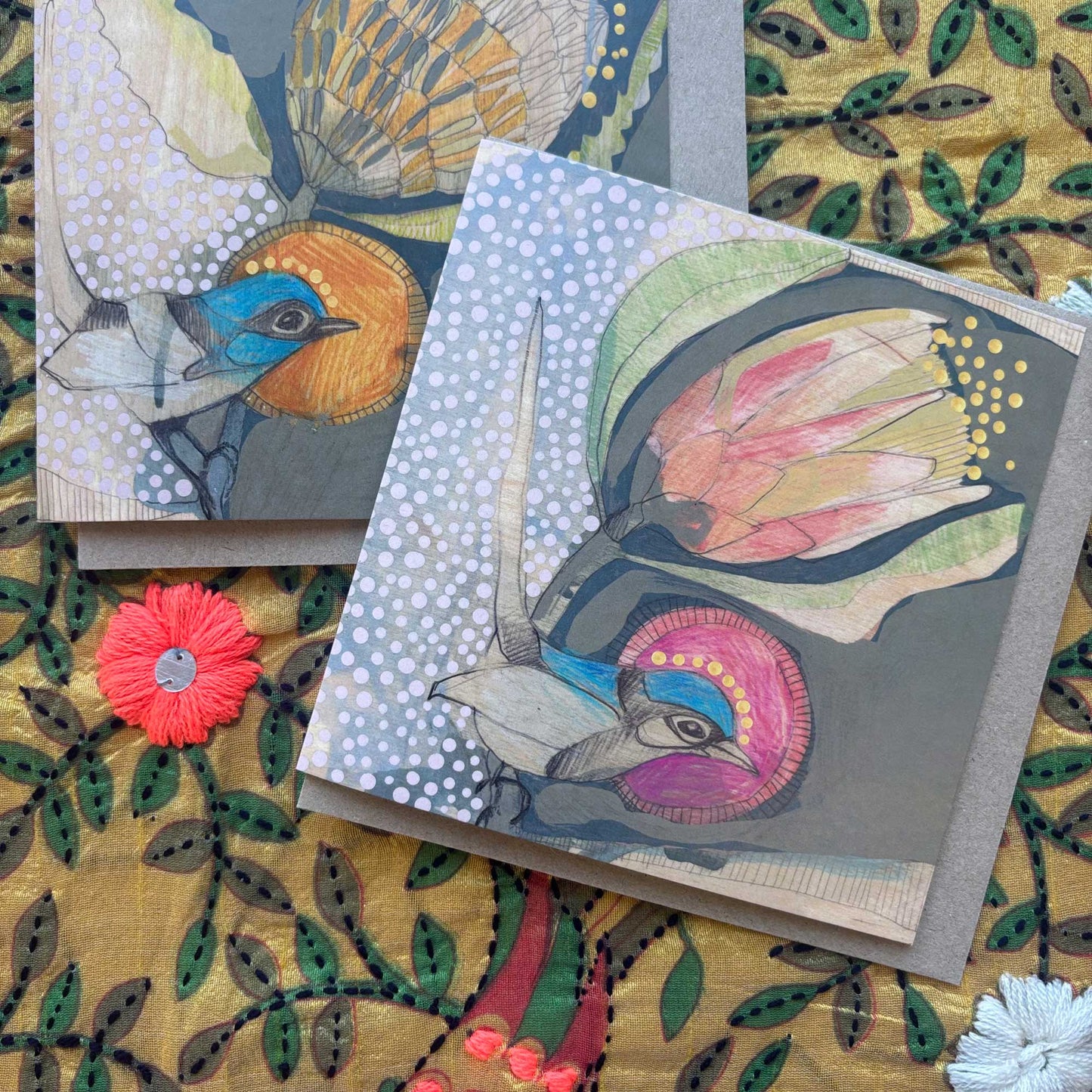 Blue Wren and Protea - card