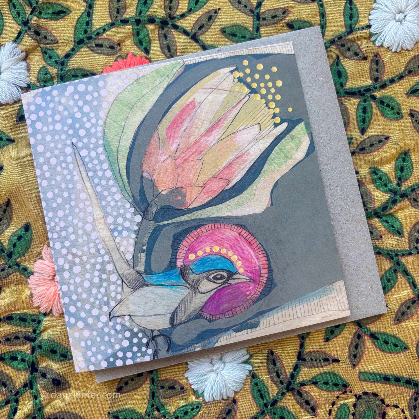Blue Wren and Protea - card