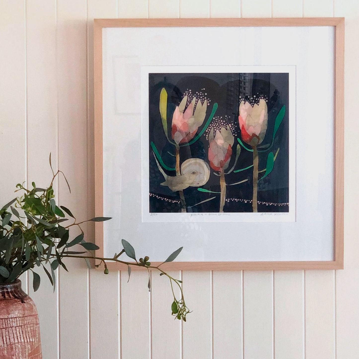 blue wren and protea - edition print