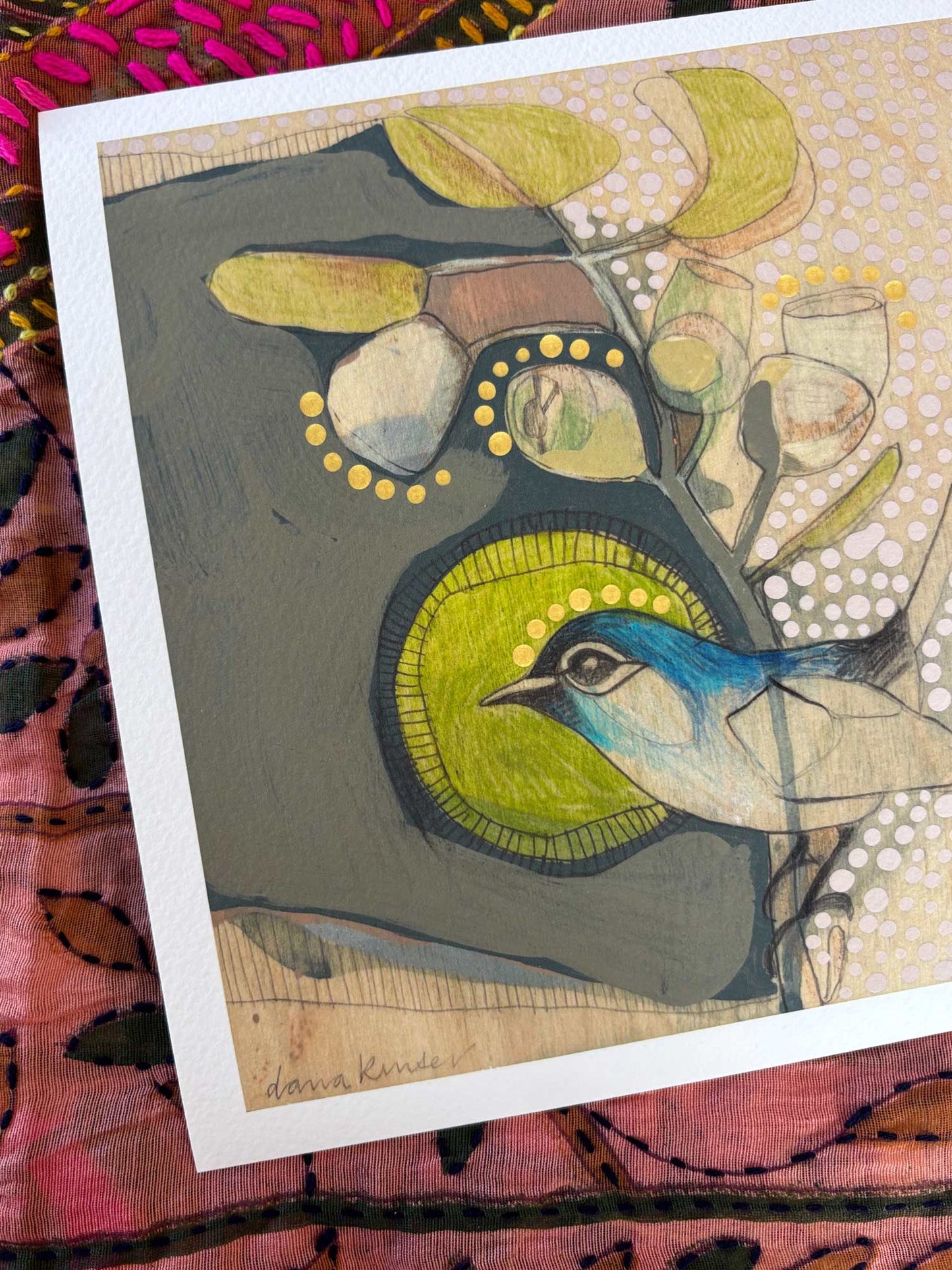 Blue Wren and Gum - mini print