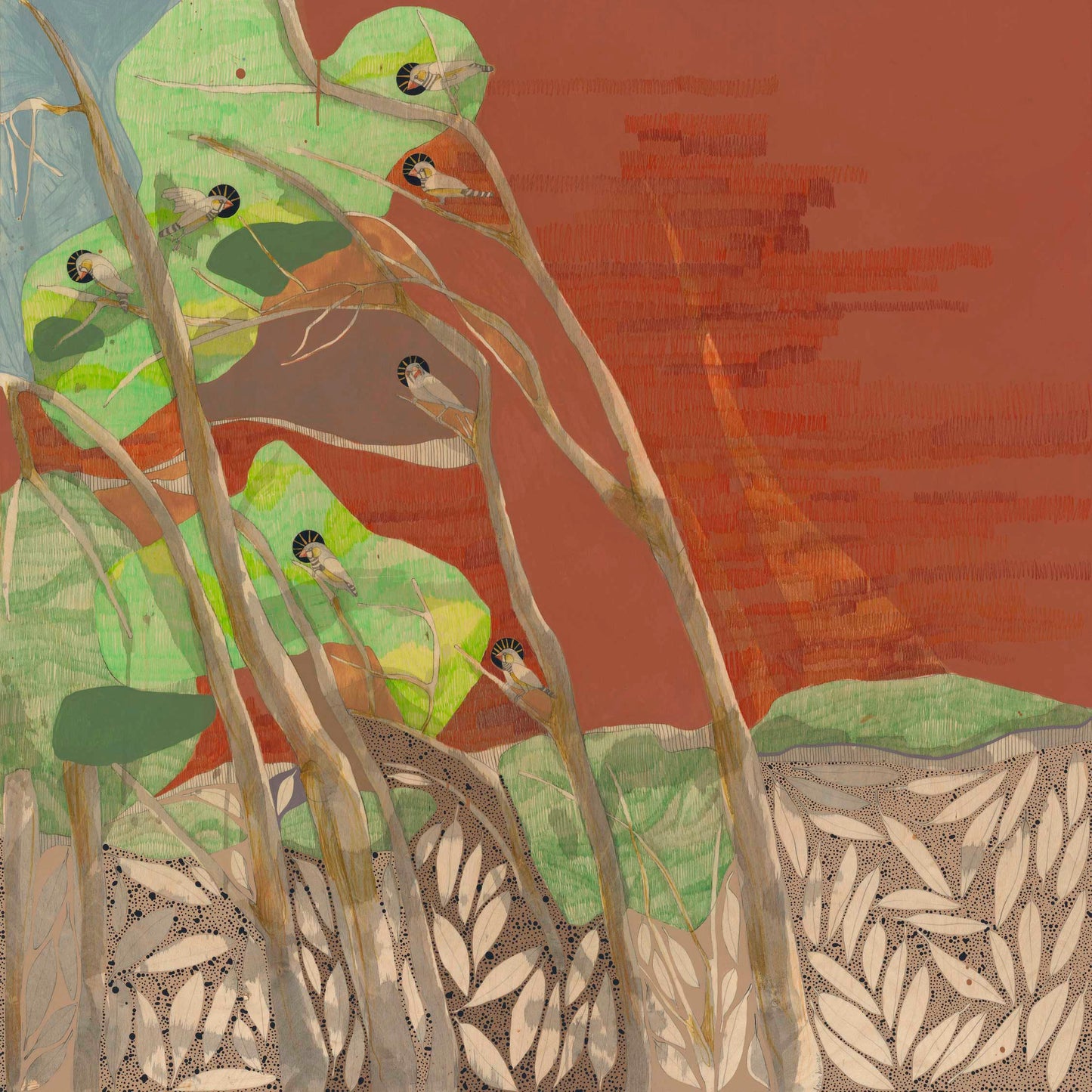 birds of the air nest in your branches, zebra finch and eucalyptus around uluru kata juta national park | print