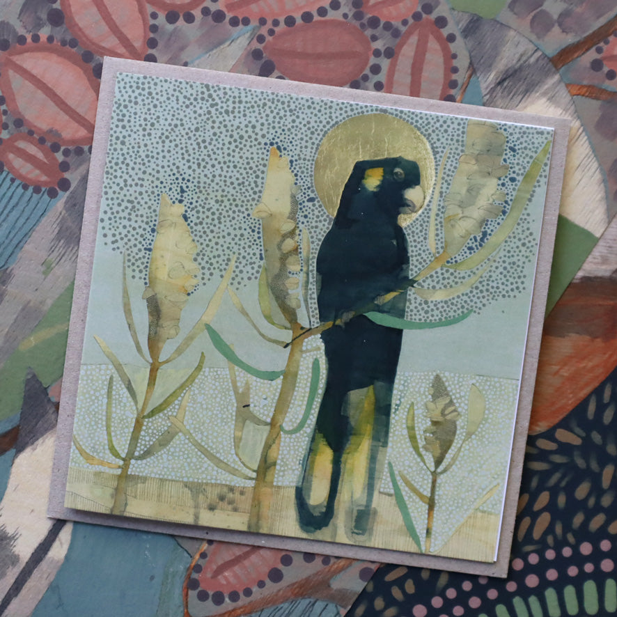 black cockatoo and banksia | card