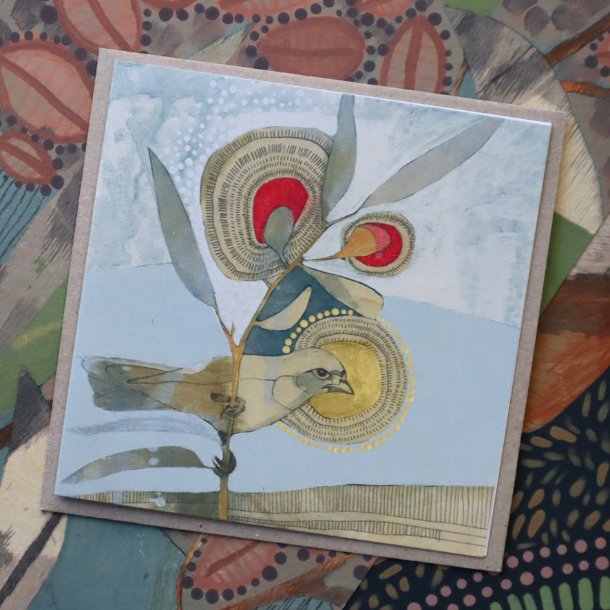 banded whiteface and eucalyptus | card