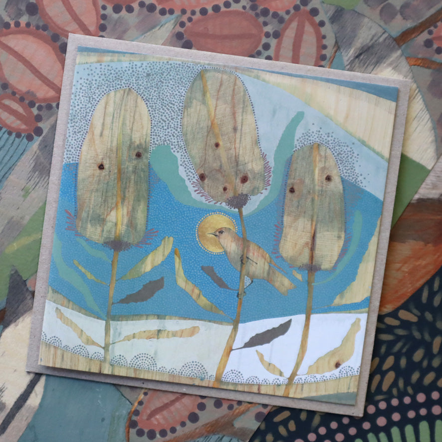 my beautiful world - banksia and silvereye | card