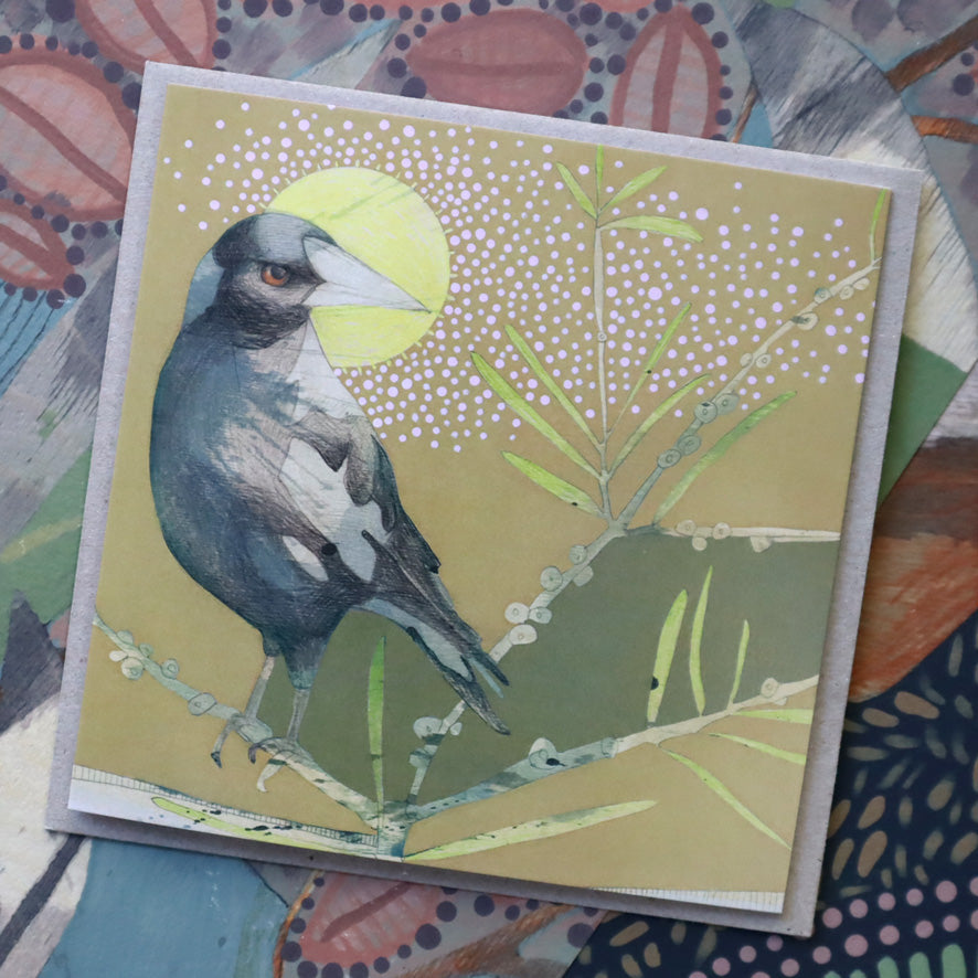 magpie and bottlebrush | card