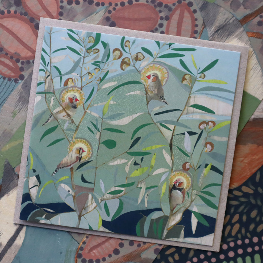 the small things - zebra finch and eucalyptus | card