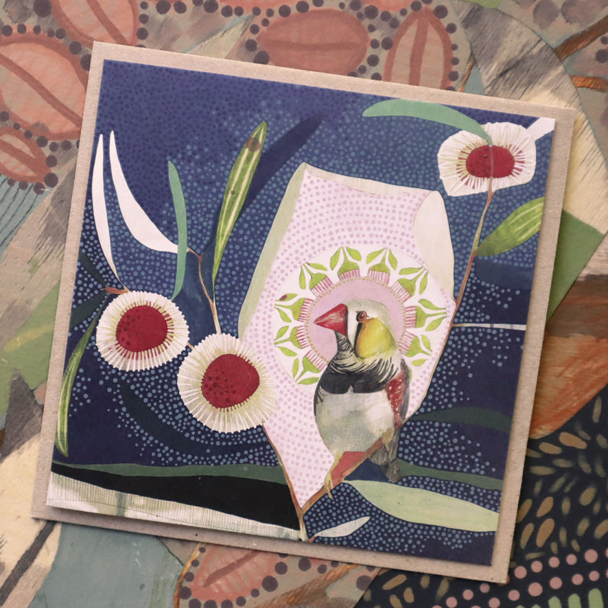 the air of tomorrow (i), zebra finch and hakea - card
