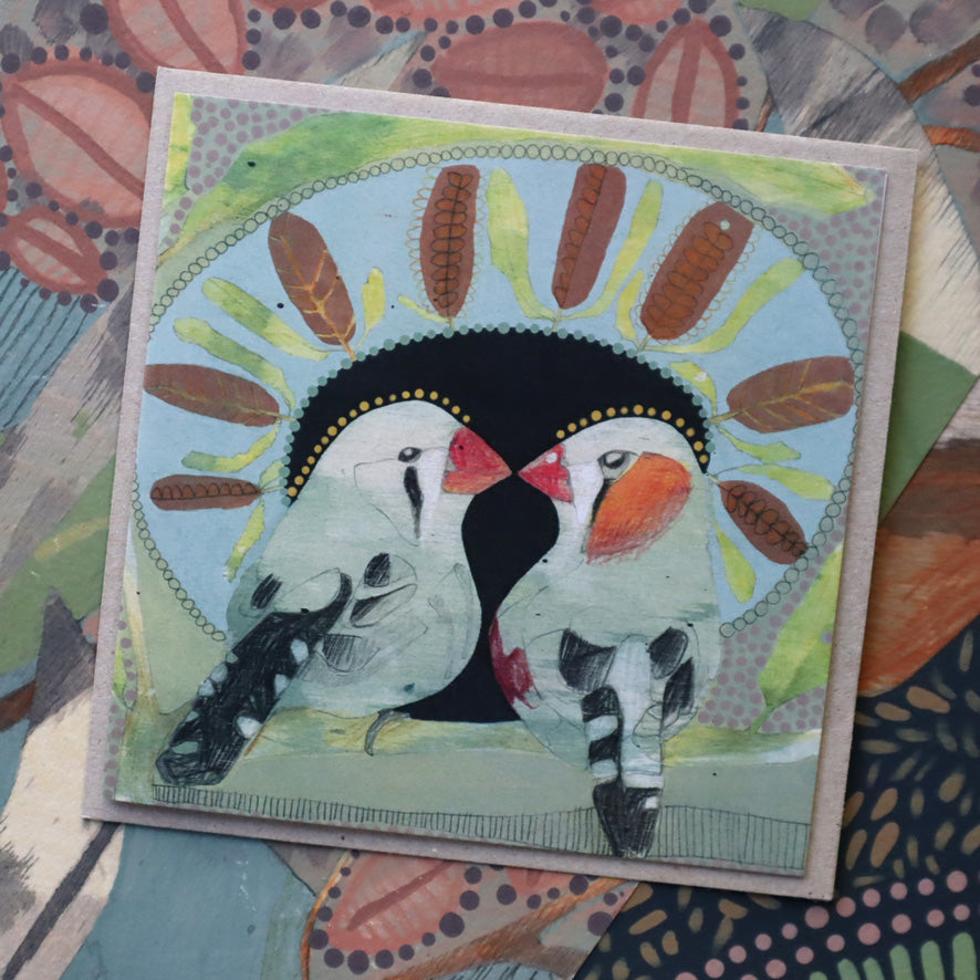 zebra finch and banksia | card