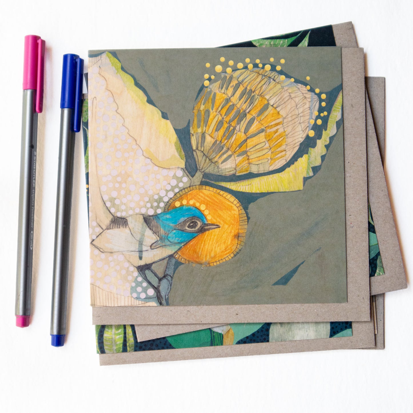 White Plumed Honeyeater and Silver Princess Eucalyptus - Card
