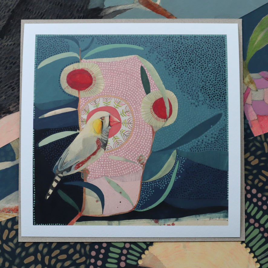 mini | the air of tomorrow (ii) - zebra finch and hakea | print