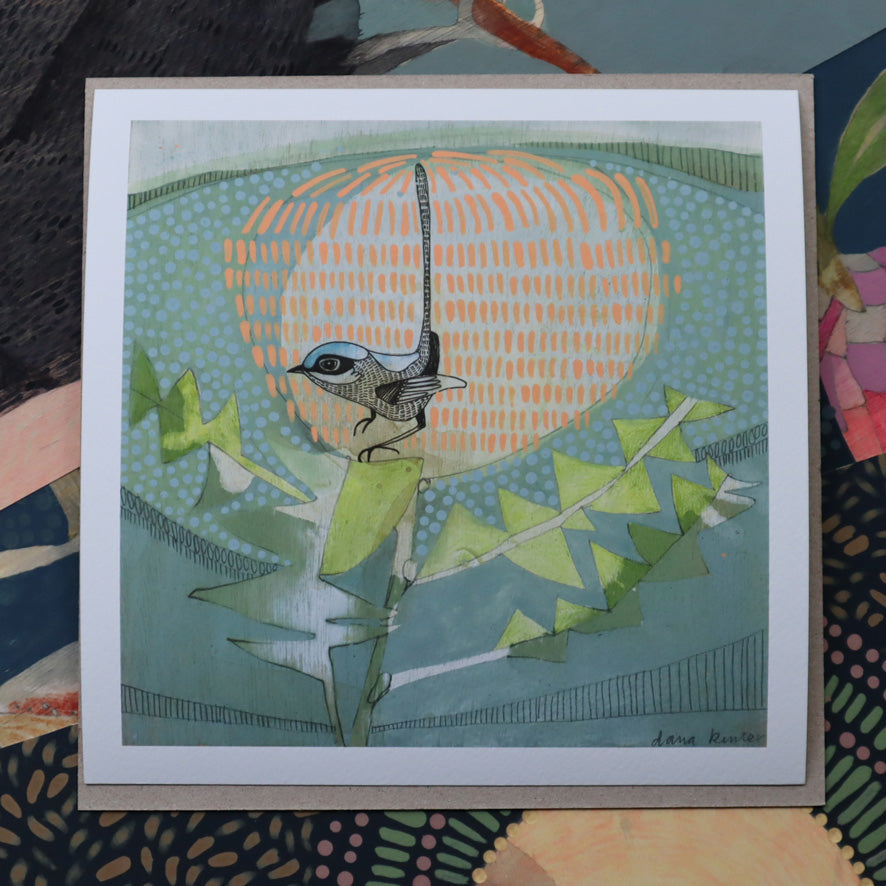 mini | black backed wren and banksia | print