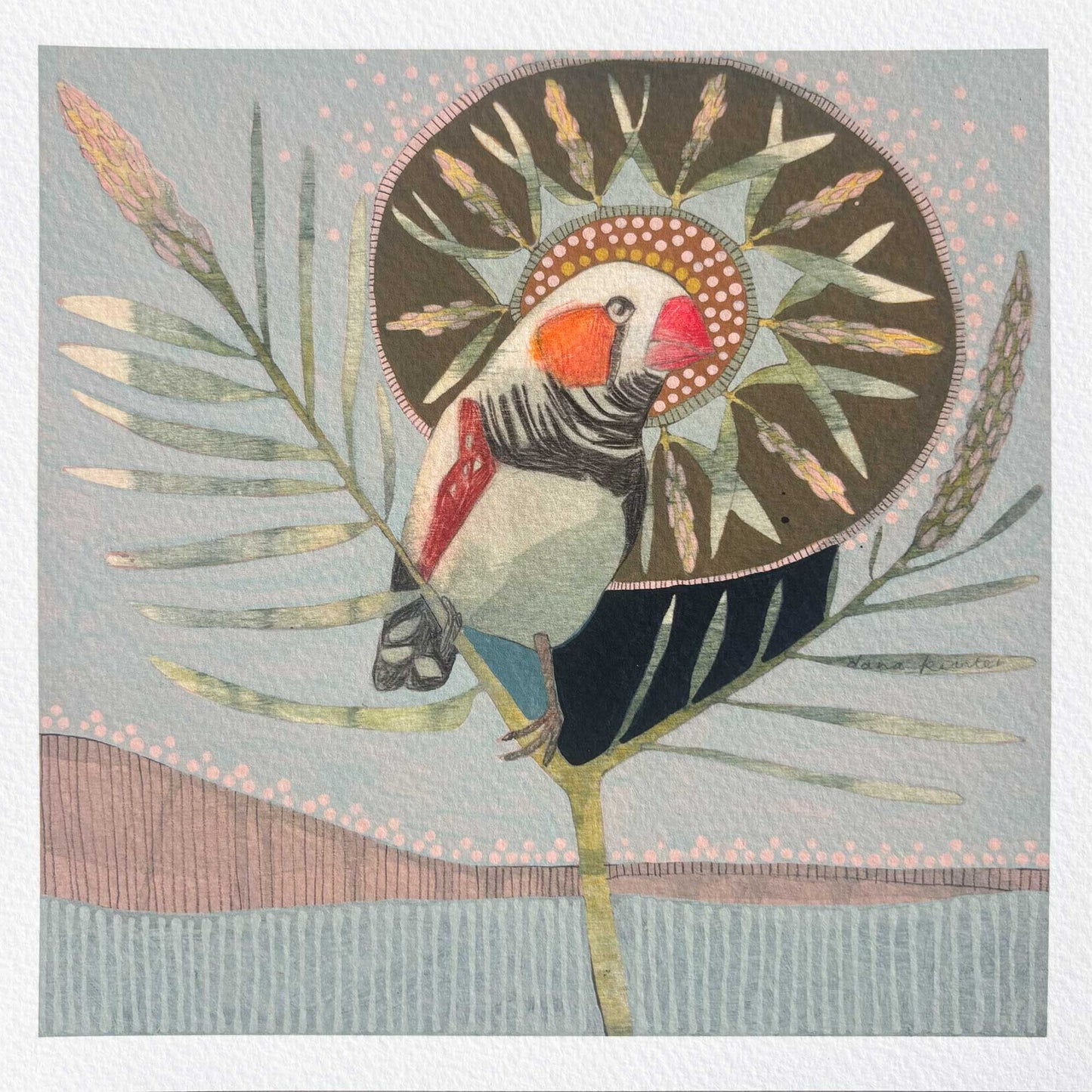 Zebra Finch and Bottlebrush - mini print