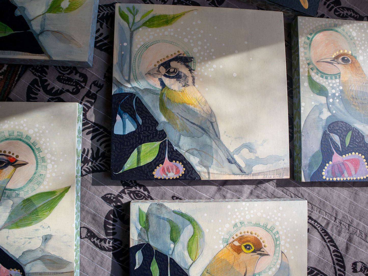 Little Wattle Bird and Silver Princess Eucalyptus - Painting