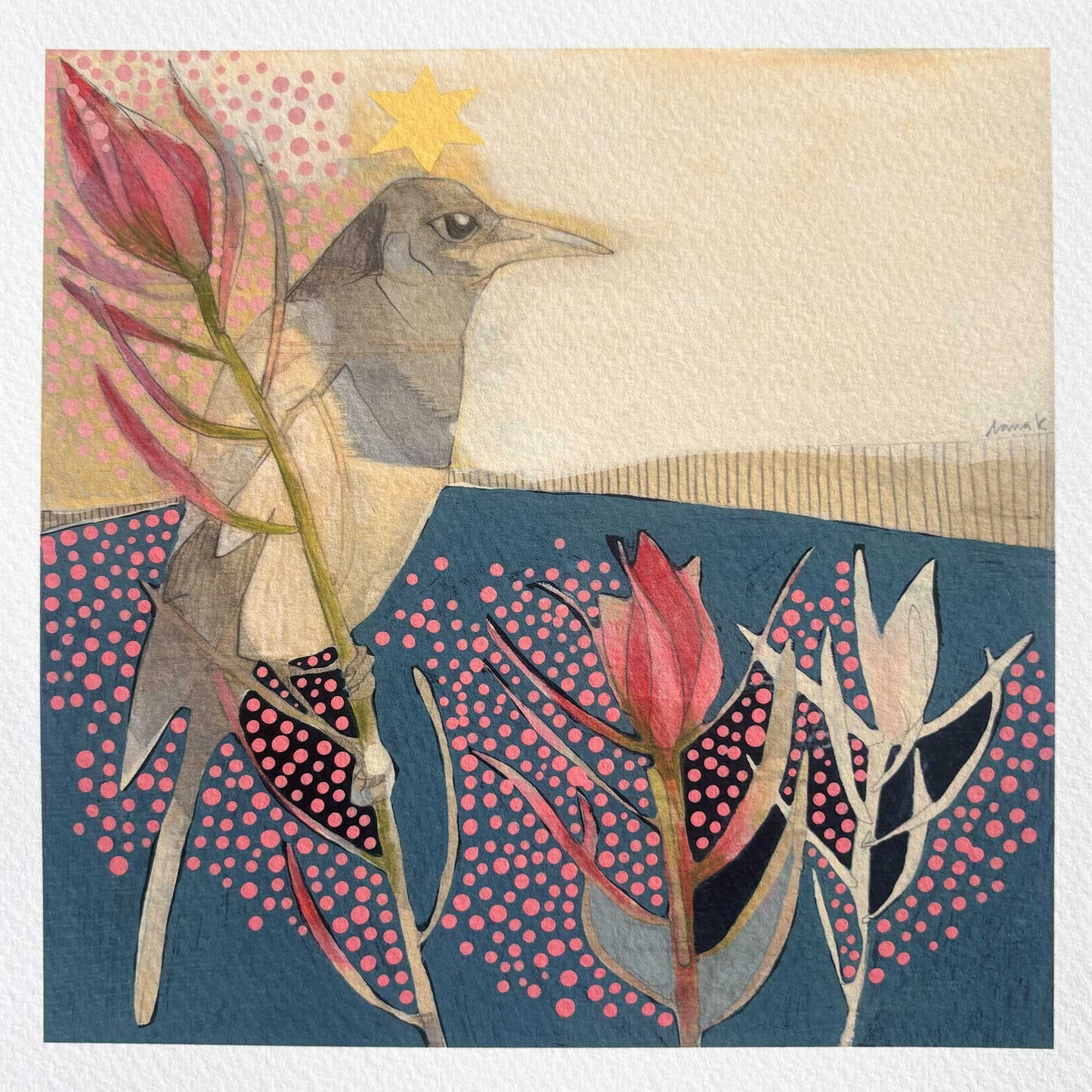 Magpie and Leucadendron - Mini Print