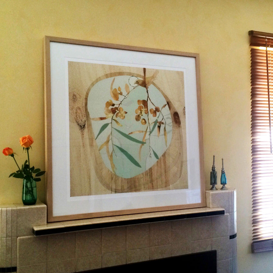 you sang in the wind - eucalyptus and green finch | print