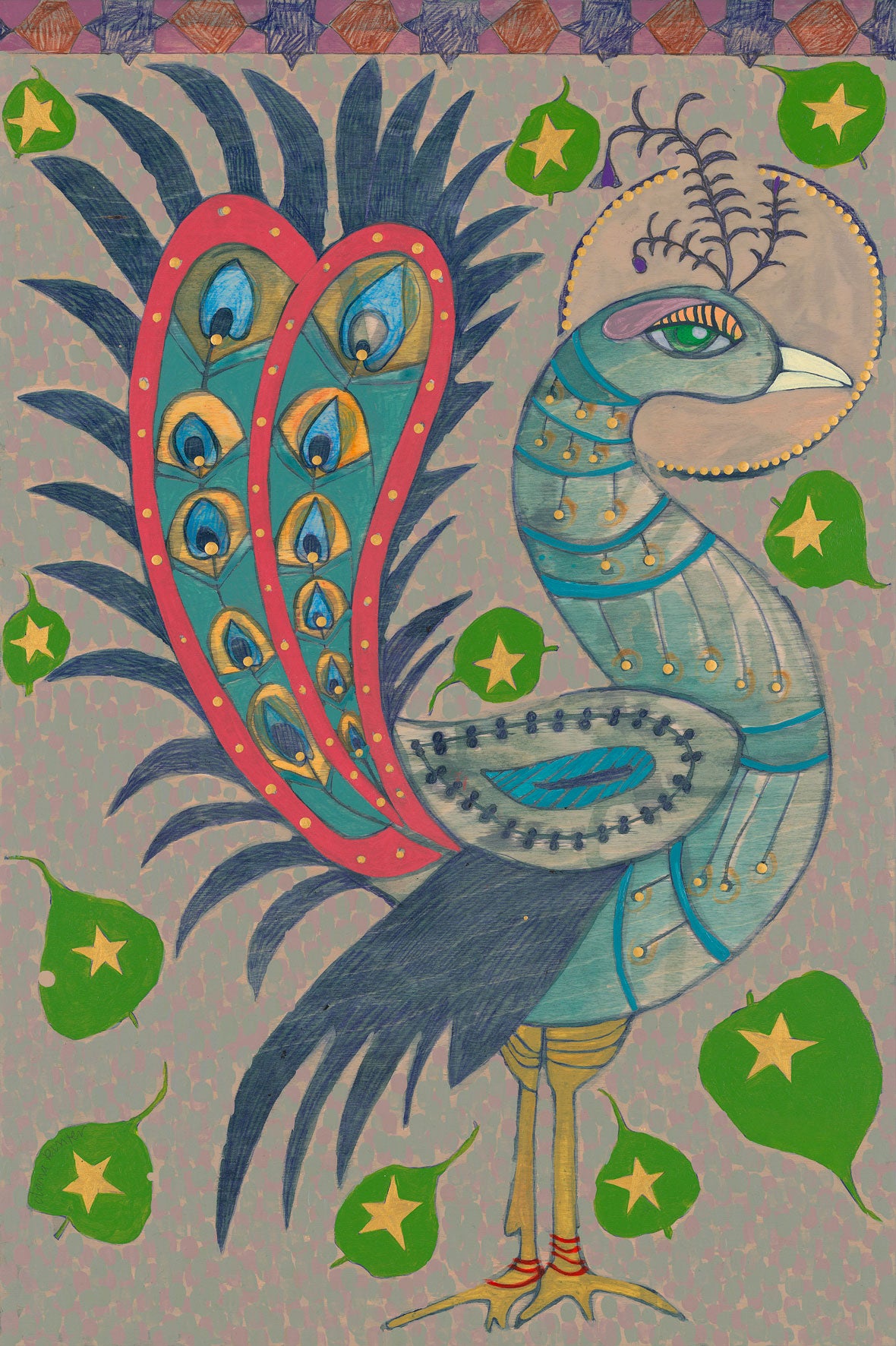 The Stars Hang by Threads, Peacock and Sacred Fig Leaf - Painting