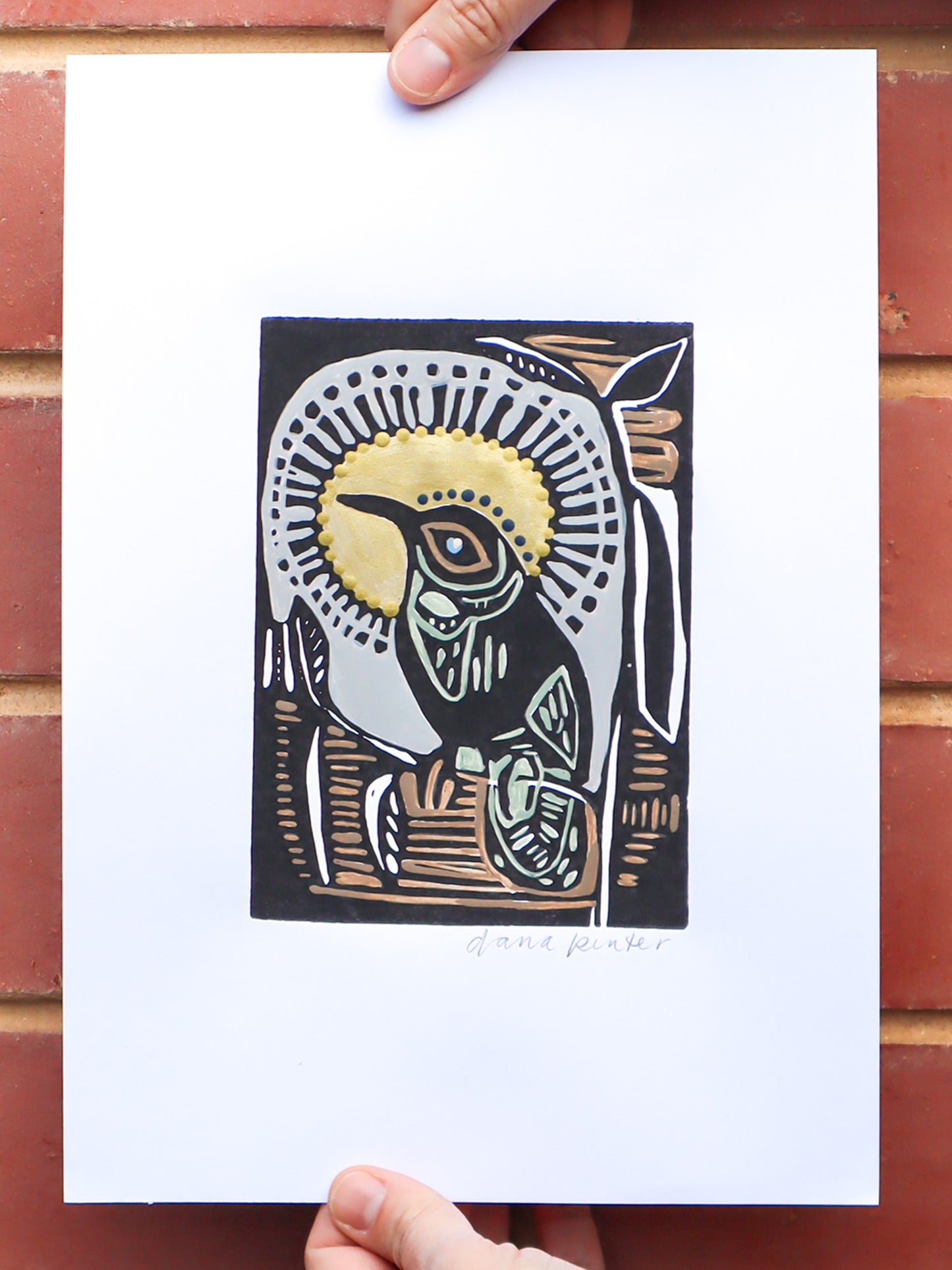 Eastern Spinebill Linocut 1