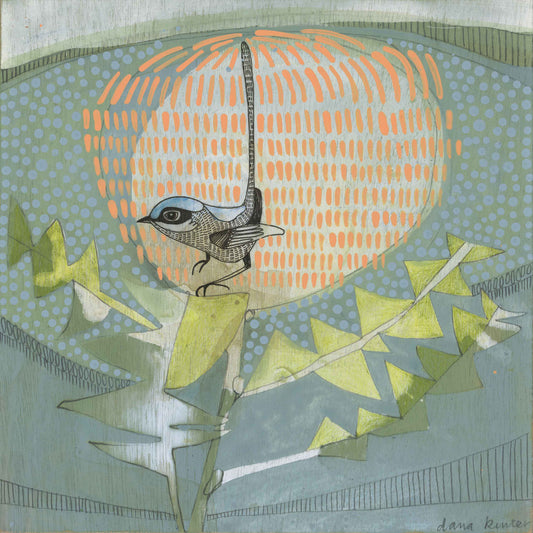 Black Backed Wren and Banksia - mini print
