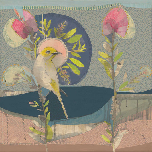 May Love Find You, White Plumed Honeyeater and Hot Pink Callistemon - Edition Print