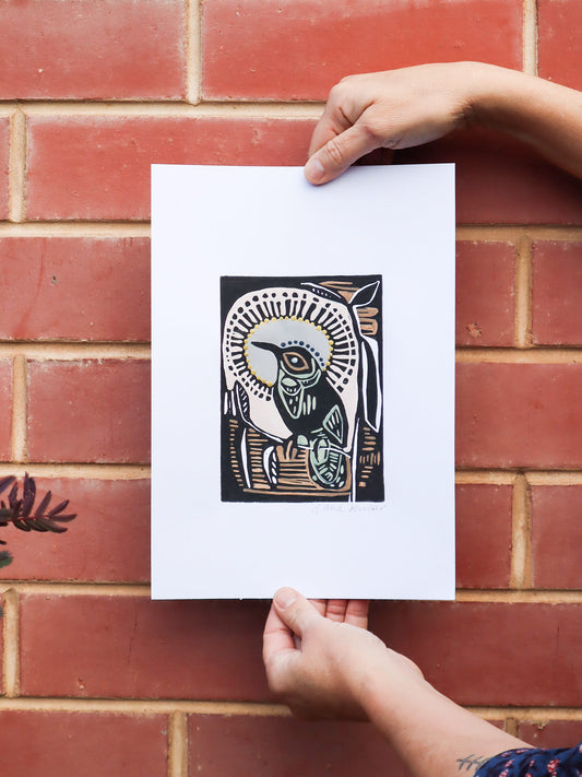 Eastern Spinebill Linocut 2