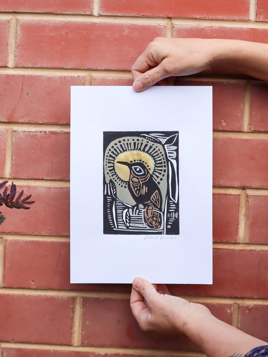 Eastern Spinebill Linocut 6