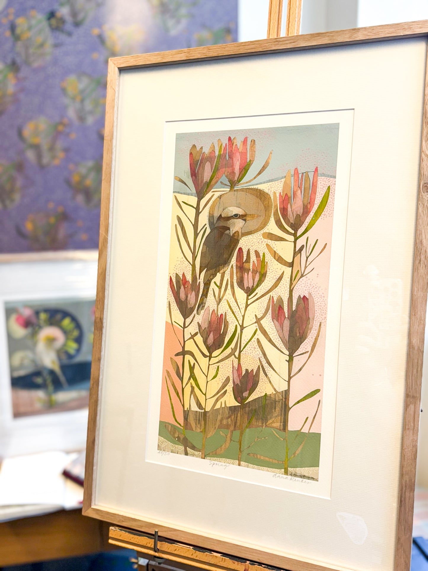 spring, laughing kookaburra and protea repens - edition print