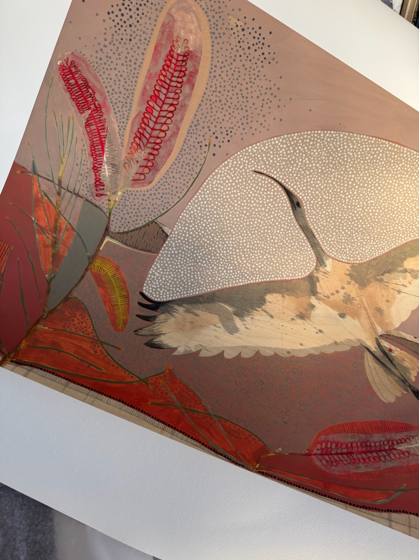 Sails on the Heart of the Wind, Sacred Ibis and Red Poker Hakea - Edition Print