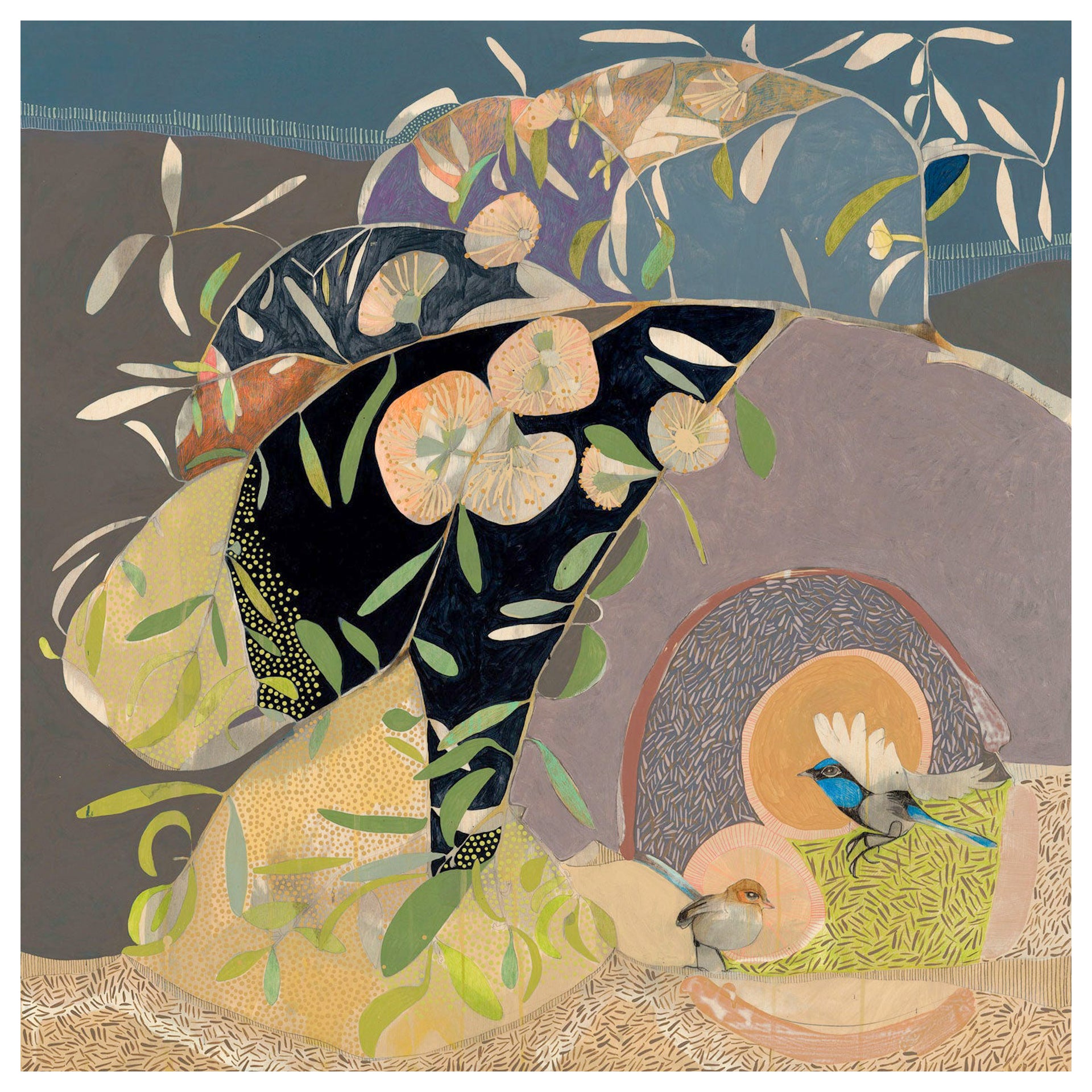Gentle Growth, Blue Wren and Eucalyptus - Edition Print