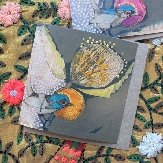 Blue Wren and Banksia - card