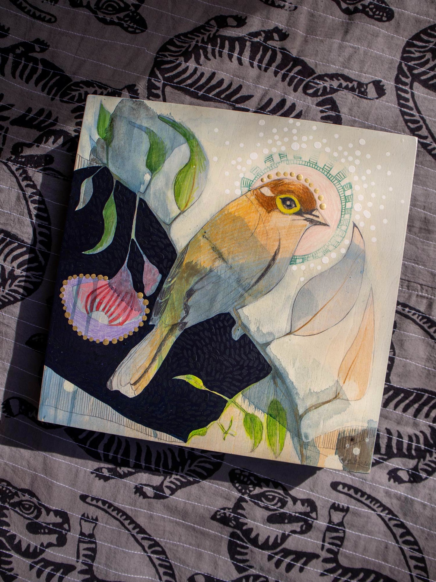 Brown Headed Honeyeater and Silver Princess Eucalyptus - Painting