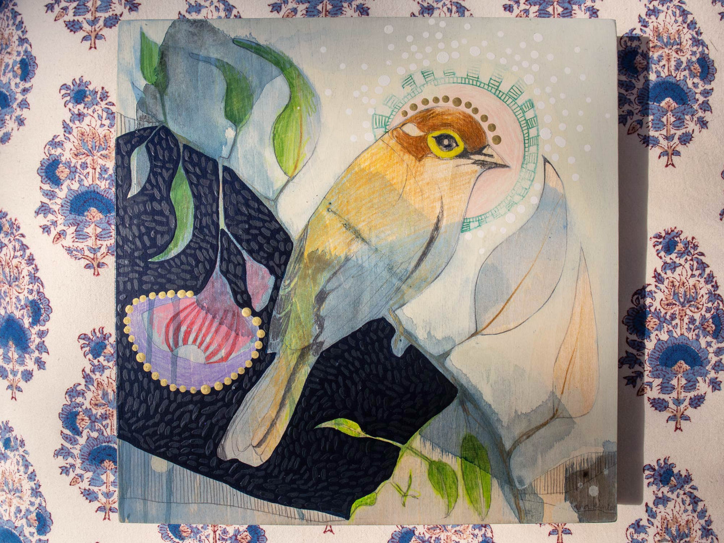 Brown Headed Honeyeater and Silver Princess Eucalyptus - Painting