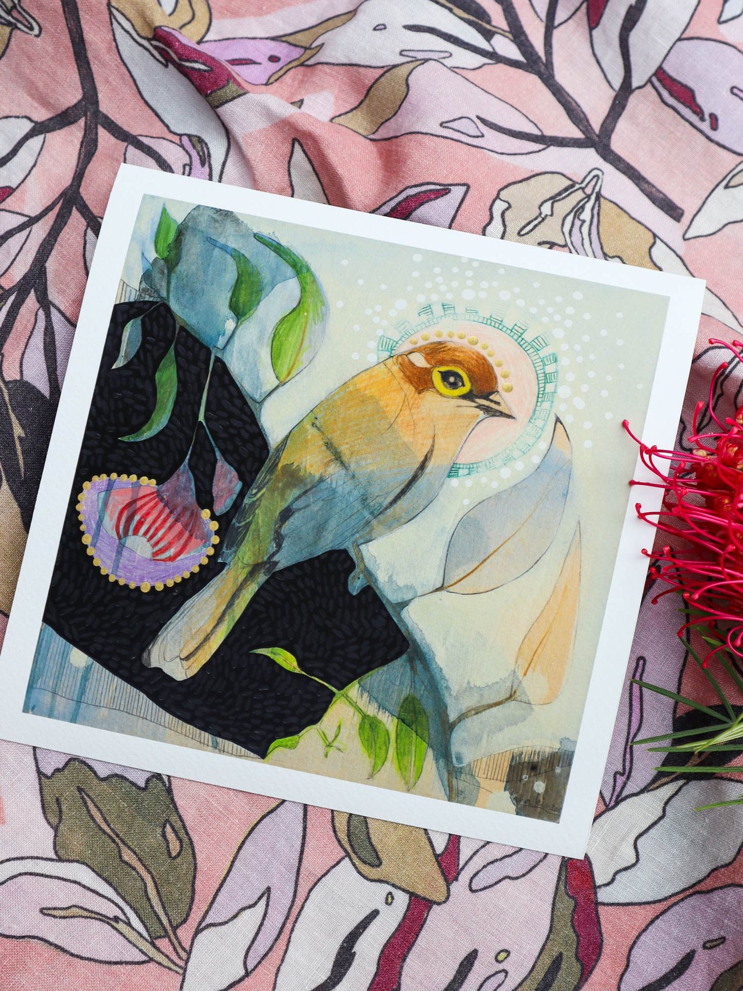 Brown Headed Honeyeater and Silver Princess Eucalyptus - Mini Print