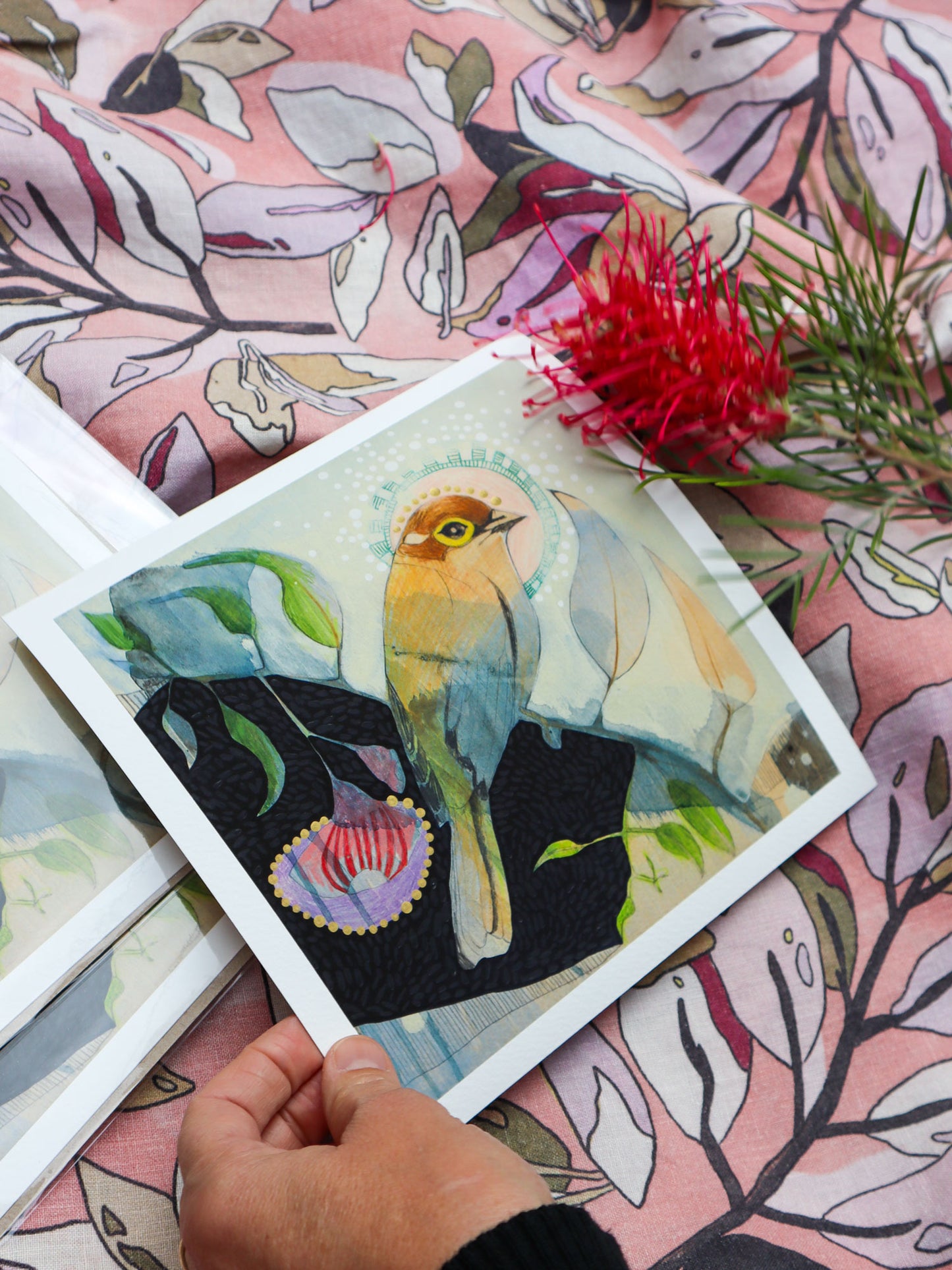 Brown Headed Honeyeater and Silver Princess Eucalyptus - Mini Print