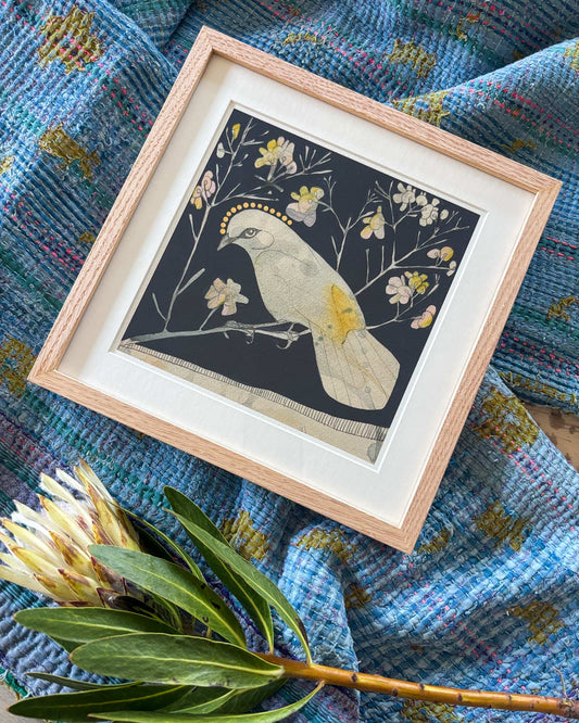 Buff-tailed thornbill and geraldton wax framed - mini print - pick up only